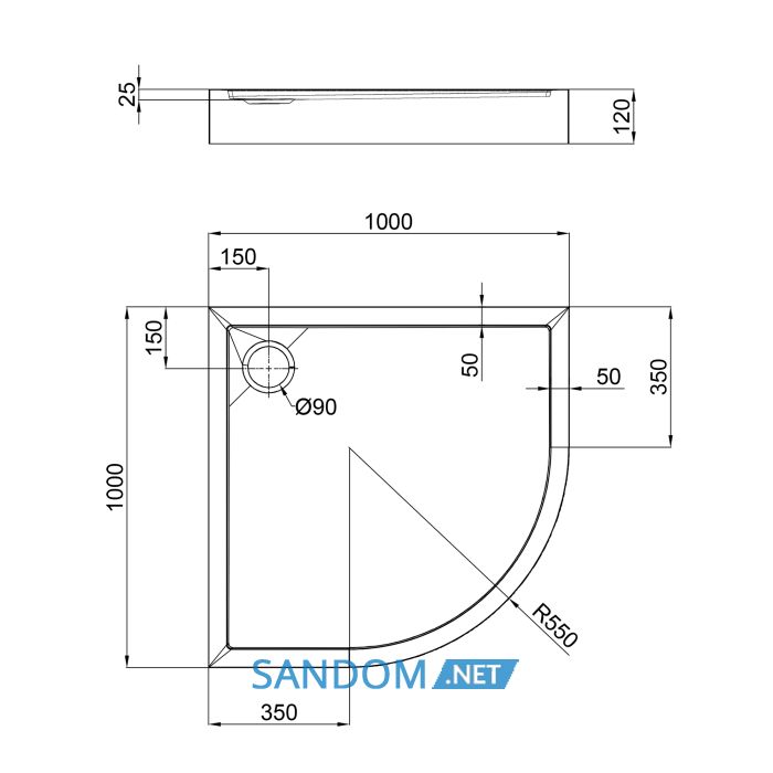Душевой поддон Qtap Robin 301112 100x100x12 см