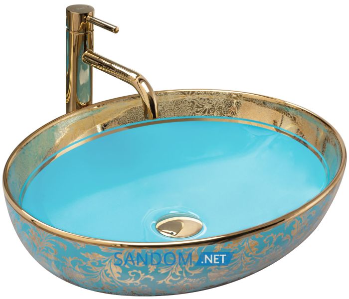 Умивальник REA MARGOT GOLD/BLUE накладний 52х40