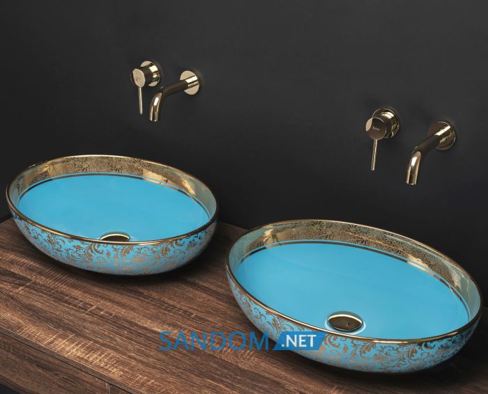 Умивальник REA MARGOT GOLD/BLUE накладний 52х40
