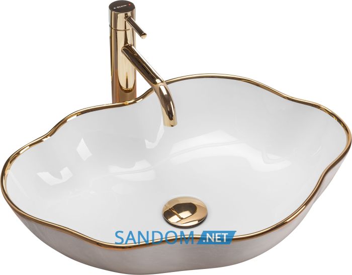 Умивальник (раковина) REA PEARL GOLD EDGE накладний 51,5x37,5