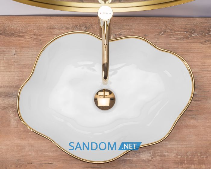 Умивальник (раковина) REA PEARL GOLD EDGE накладний 51,5x37,5