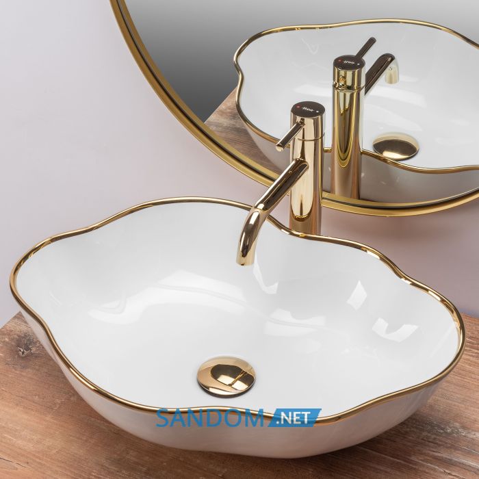 Умивальник (раковина) REA PEARL GOLD EDGE накладний 51,5x37,5