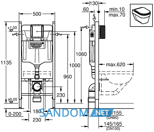 Инсталляционный модуль для унитаза Grohe Rapid SL 38840000