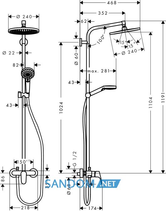 Душевая система Hansgrohe Crometta S 240 1jet Showerpipe 27269000