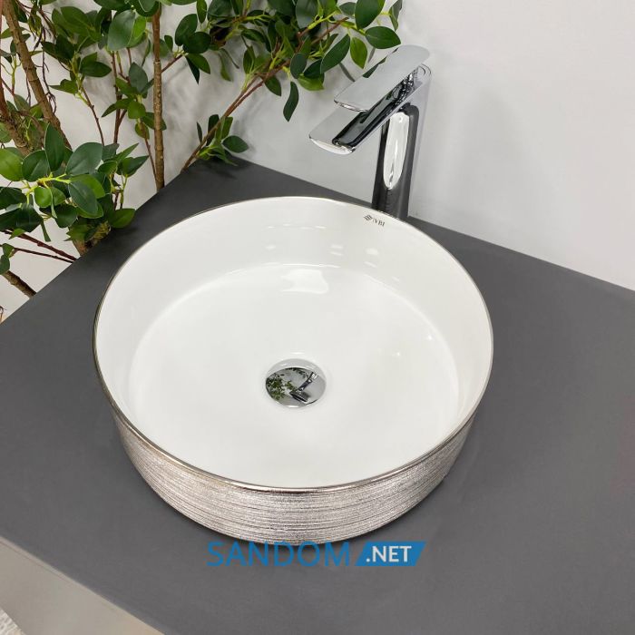Умивальник накладний VBI PRATO BRUSH SILVER WHITE 36x36