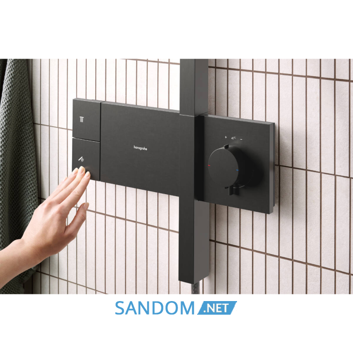 RAINDANCE ALIVE Q душова система Showerpipe 210/340, 1jet, з термостатом, шліфованний чорний хром
