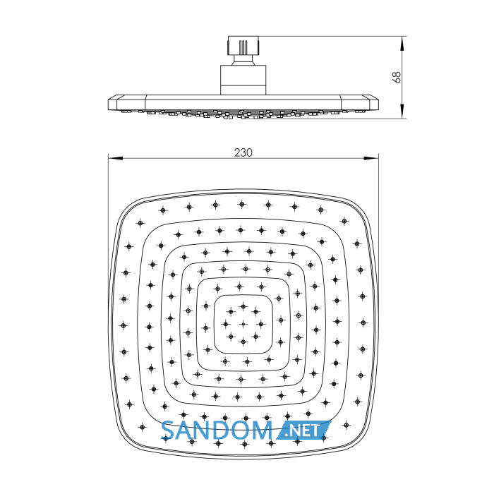 Душ верхній RJ OnTop 230*230 мм, RJTS000-01CH, хром