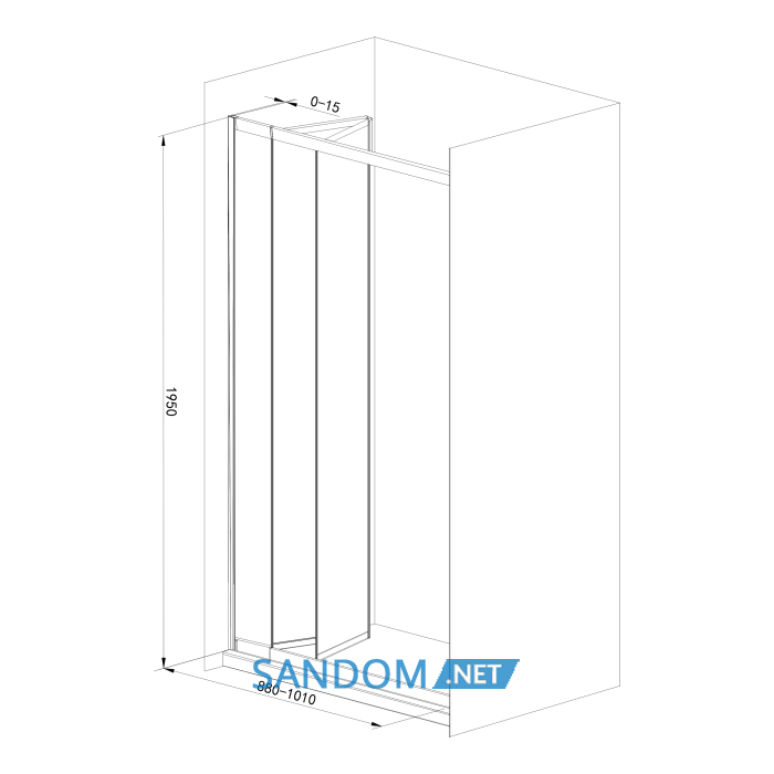 Дверь в нишу 95*195см bifold, регулируемый (+/-5см) профиль хром, стекло прозрачное