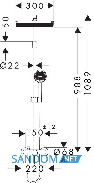 ACTIVERA Q 290/180 1jet EcoSmart Showerpipe душова система зі змішувачем, хром