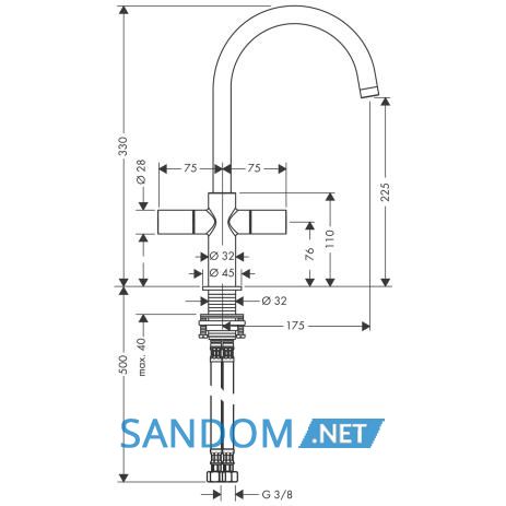 Aхor Uno 2 - змішувач для кухні HANSGROHE 38040000