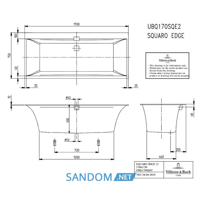 SQUARO EDGE 12 вана 170*75 см