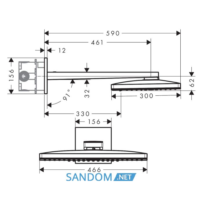 Rainmaker Select 460 2jet Верхній душ з тримачем 450 мм, білий/ хром