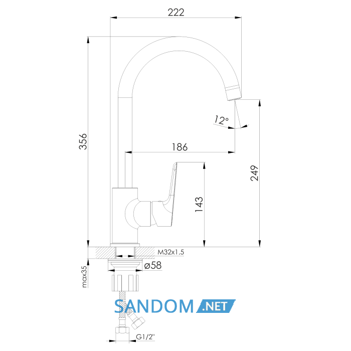 Змішувач для кухні Imprese Kampa 55285, хром