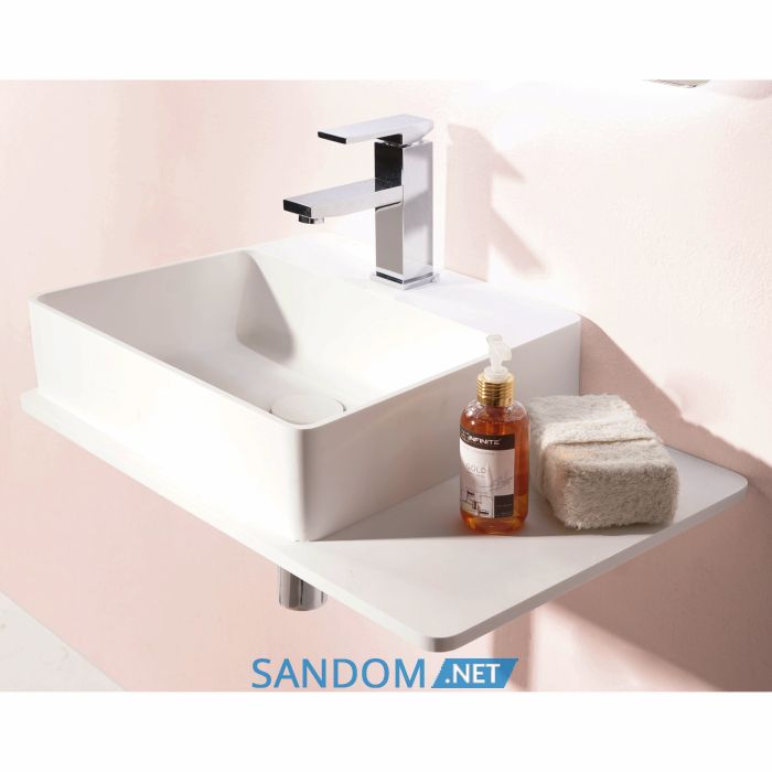 Умивальник 58*37*12,5см підвісний, з поличкою кам'яний Solid surface