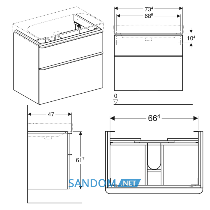 SMYLE SQUARE тумба для умивальника 73,4*61,7*47см, з 2мя ящ., білий