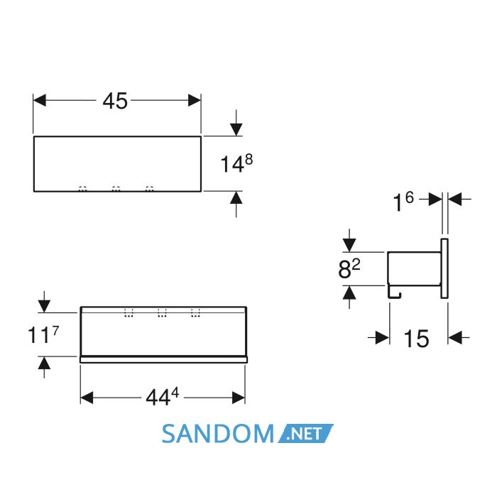 SMYLE SQUARE полка настінна 45*14,8*15см, лава/з порошковим покрыттям матовий, оріх темний/меламін зі структурою дерева