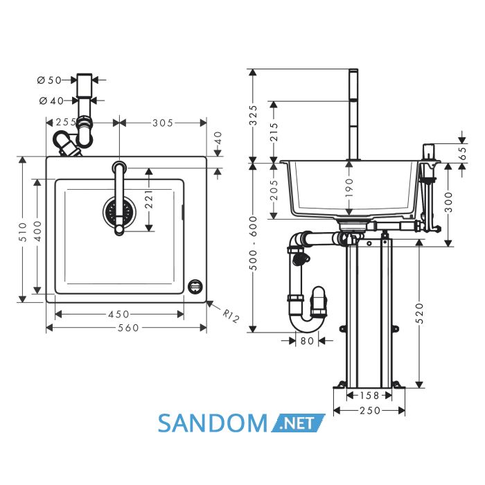 Кухонна мийка кам'яна HANSGROHE C51-F450-06 43217000