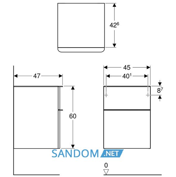 SMYLE SQUARE тумба 45*60*47см, з 2 ящ., колір пісочно-сірий/фарбований високоглянцевий, пісочно-сірий/з матовим порошковим покриттям