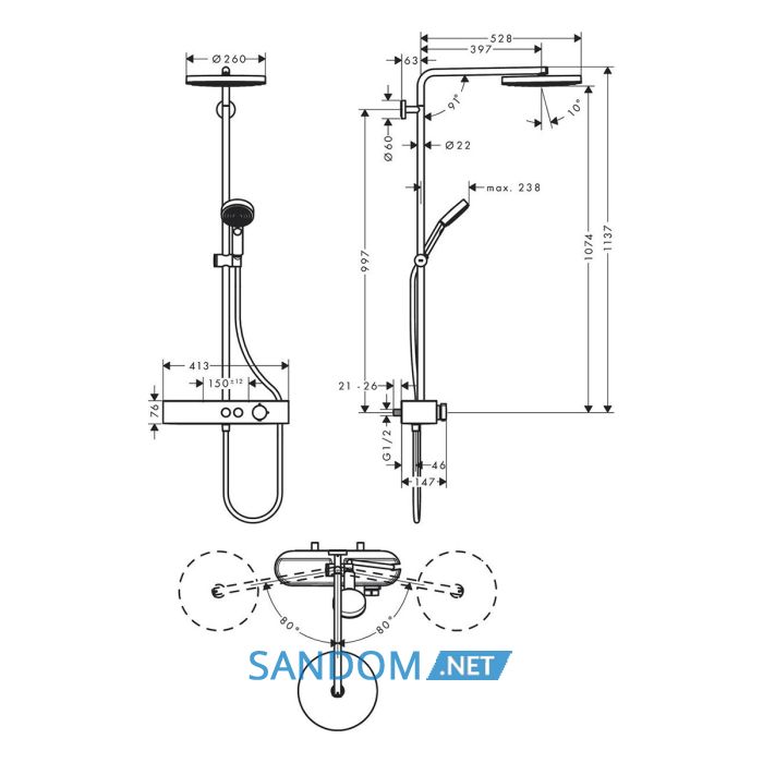 PULSIFY Showerpipe душова система 260 з термостатом
