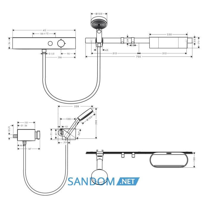 Набір змішувачів HANSGROHE WALLSTORIS 24250670, чорний