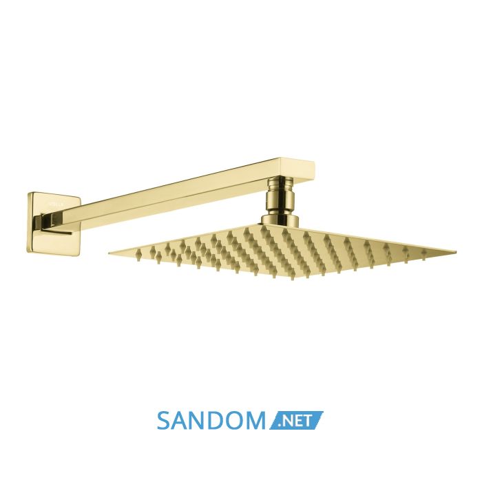 CASCADA R85 душ верхній, 250*250 мм, кронштейн, SS, cepillado oro