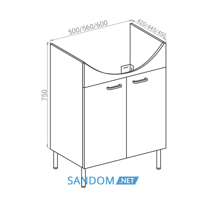 SOFT-B тумба напольная с умывальником 60см, (2 дверцы, в комплекте с умывальником Proxy, арт 101960UA),белая