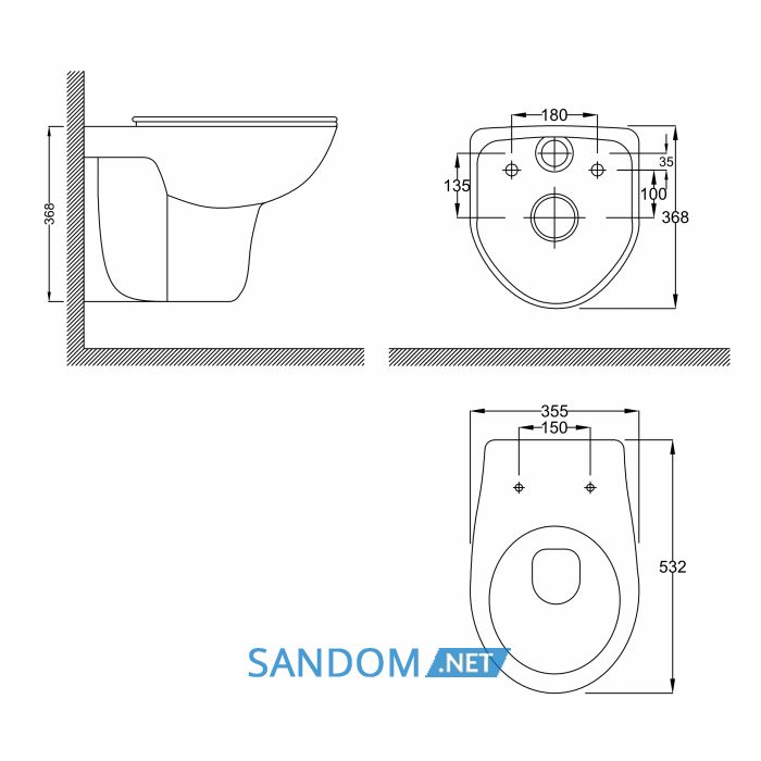 FLIP Rimless унитаз 53*36*36,5см подвесной, сидение полипропилен slow-closing