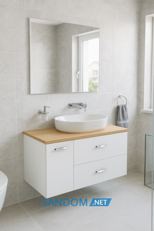 VICTORIA BASIC MODULAR комплект 89см: тумба 59см під накладний умивальник; модуль 30см із дверцятами; стільниця89 см; колір:білий/білий/дуб