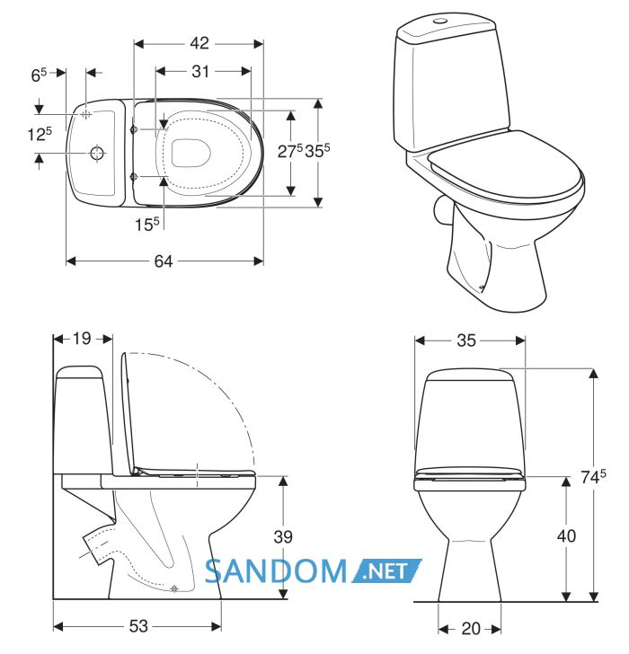 SOLO компакт підлоговий кос.випуск бачок 3/6л. нижн.підвід, сидіння Duroplast Soft Close