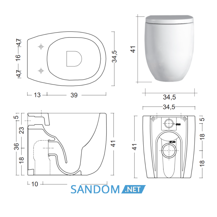 MILK унітаз підлоговий Rimless 52 см, колір білий матовий