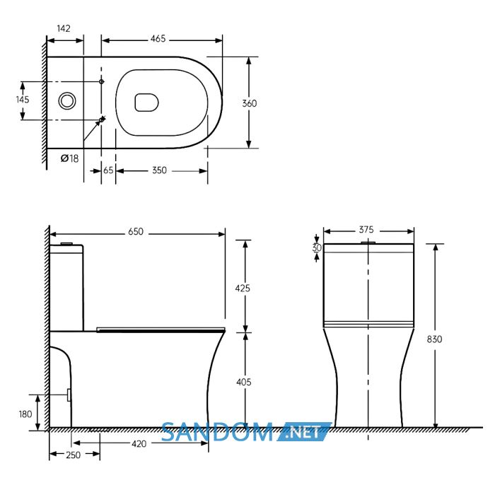FIRM Rimless, підлоговий унітаз з бачком не пристінний 65*36*83 см, сидіння duroplast slow-closng