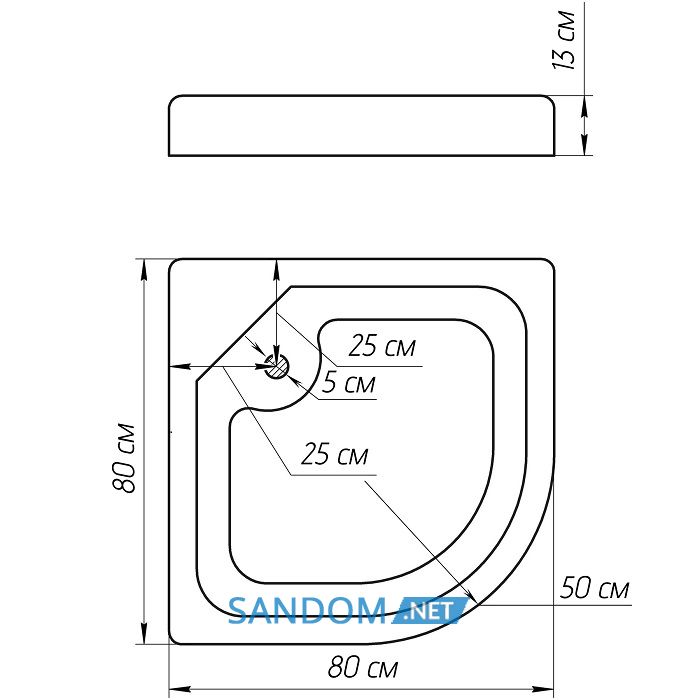 Душевой поддон Bravo Nysa RL80F 80x80x13