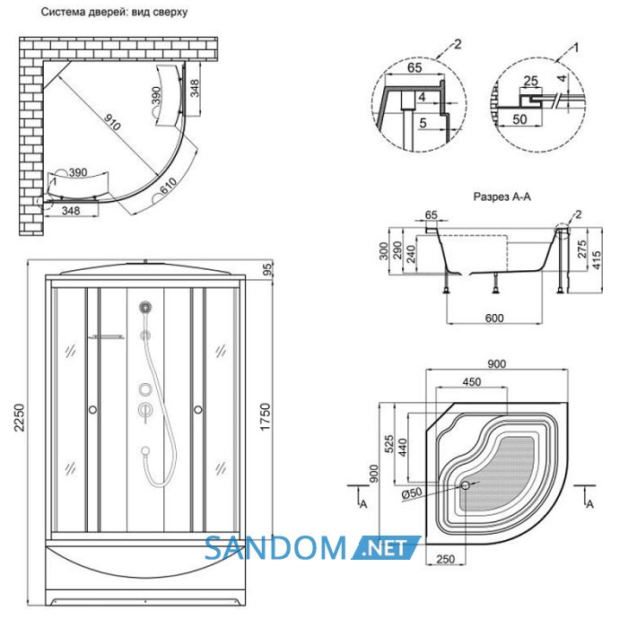Душевой бокс Lidz Tani SB90x90.SAT.HIGH.GR с глубоким поддоном