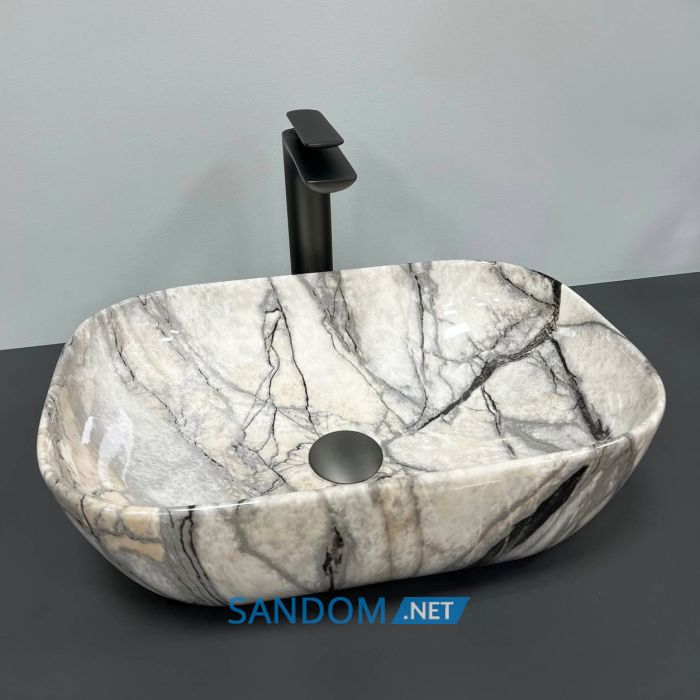 Умивальник накладний VBI RAVENNA LIGHT GREY ONYX GLOSSY 46x32,5