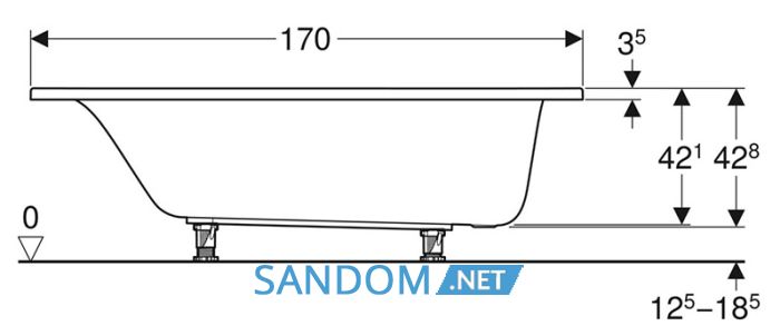 Ванна акриловая Geberit Selnova 170x70 с ножками