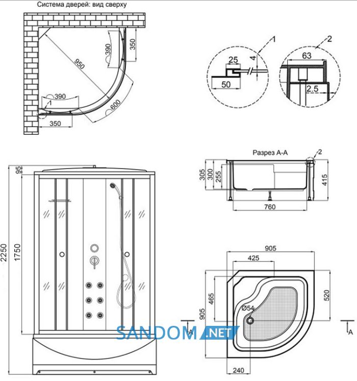 Гідромасажний бокс Lidz Tani SBM90x90.SAT.HIGH.GR з глибоким піддоном