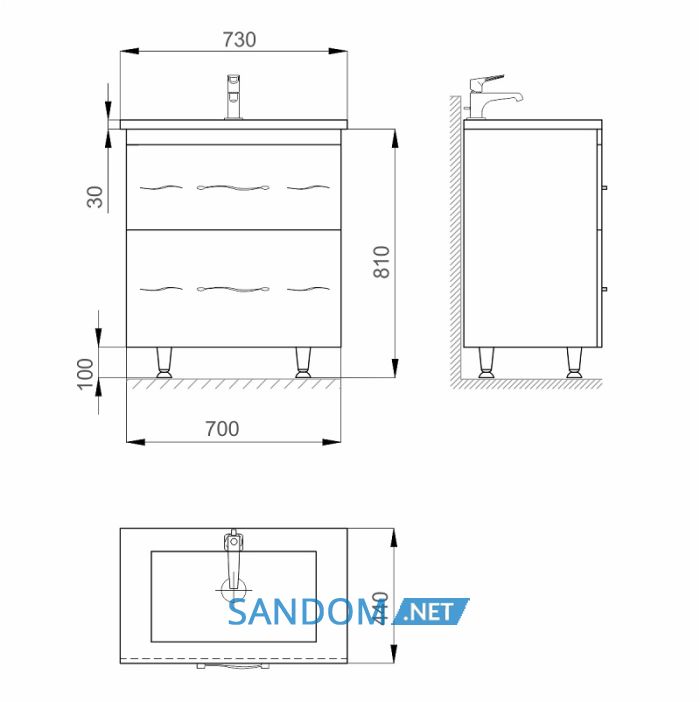 Тумба Sanwerk Миндаль з умивальником Канте 70
