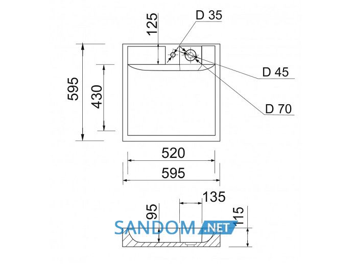Умывальник над стиральной машиной Argo WASHER NEW 60x60
